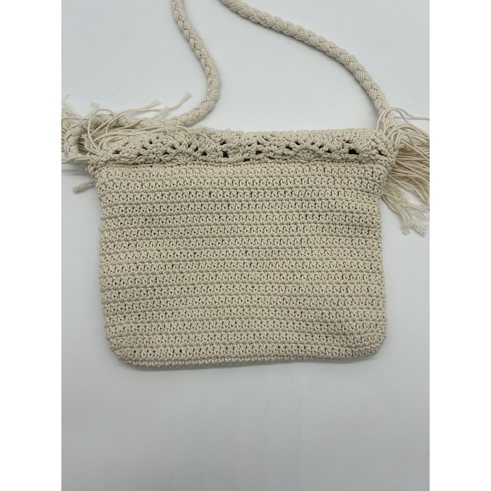 ana Crochet Flap Crossbody Bag Off White Festival Cottage Boho Fringe - Picture 2 of 7